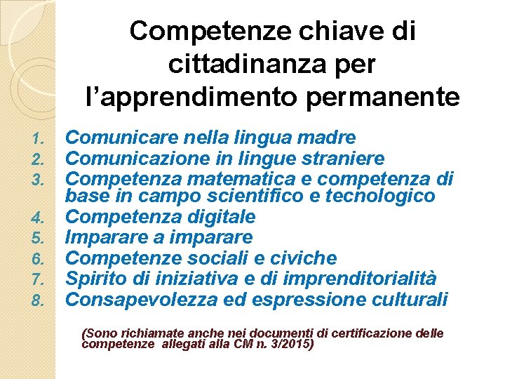 Competenze chiave di cittadinanza per l’apprendimento permanente 1. 2. 3. 4. 5. 6. 7.
