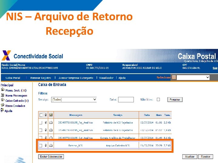 NIS – Arquivo de Retorno Recepção 