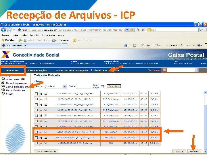 Recepção de Arquivos - ICP Recepção de Arquivos - ICP