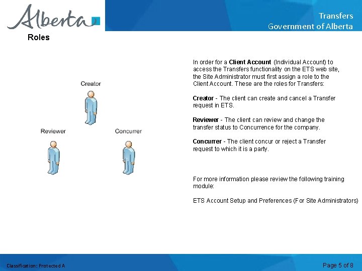 Transfers Government of Alberta Roles In order for a Client Account (Individual Account) to