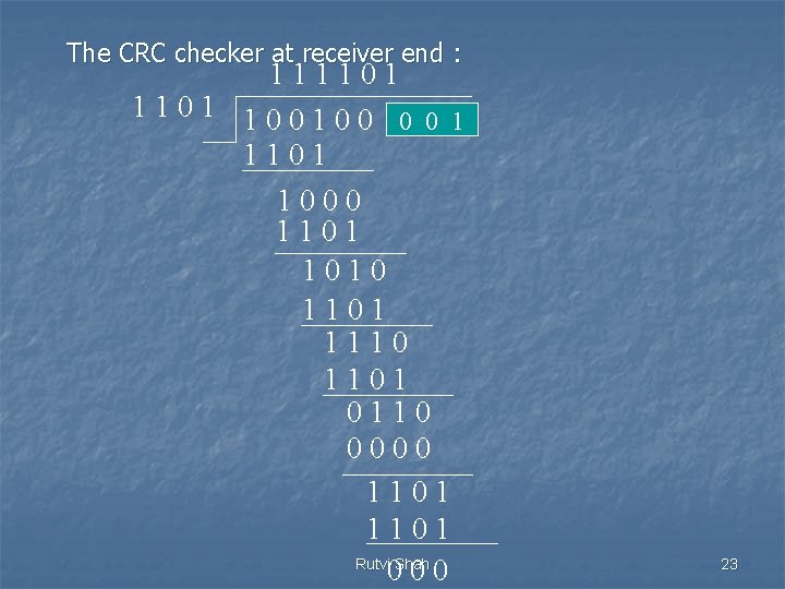 The CRC checker at receiver end : 111101 100100 0 0 1 1101 1000