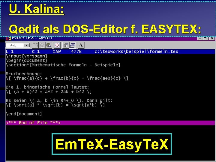 U. Kalina: Qedit als DOS-Editor f. EASYTEX: Em. Te. X-Easy. Te. X 