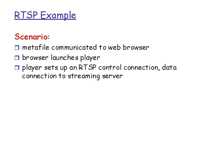 RTSP Example Scenario: r metafile communicated to web browser r browser launches player r