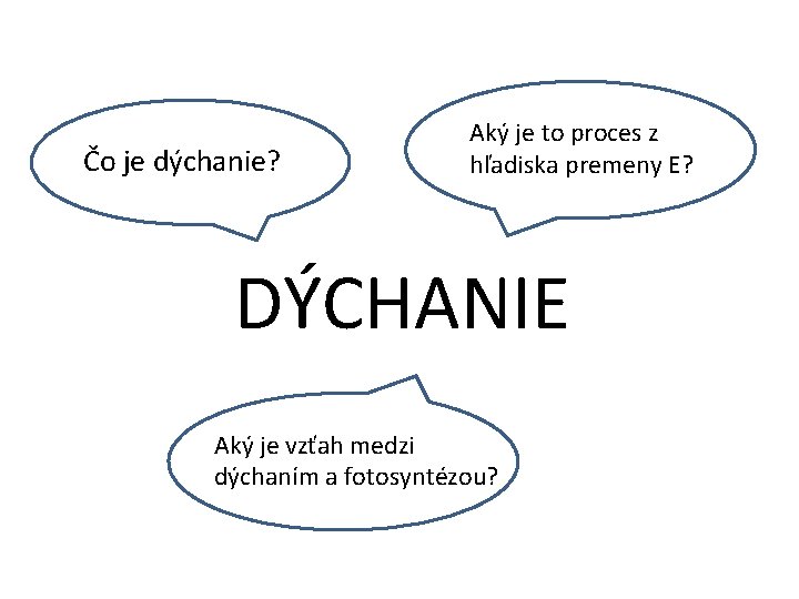 Čo je dýchanie? Aký je to proces z hľadiska premeny E? DÝCHANIE Aký je