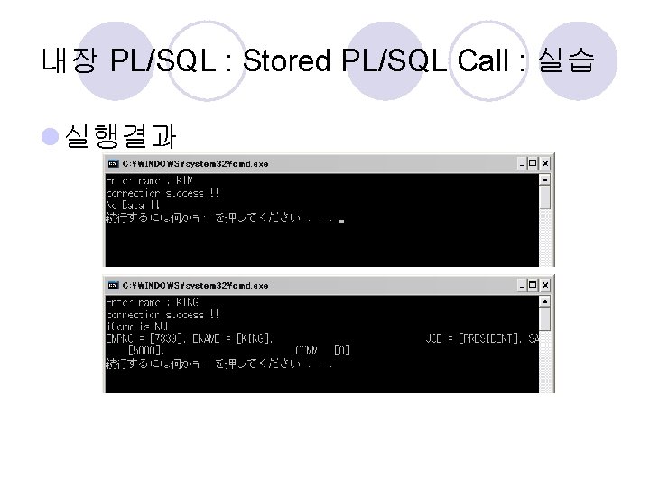 내장 PL/SQL : Stored PL/SQL Call : 실습 l 실행결과 