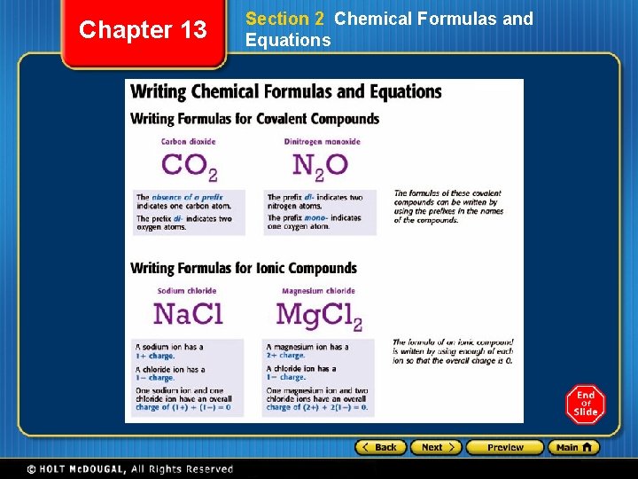 Chapter 13 Section 2 Chemical Formulas and Equations 