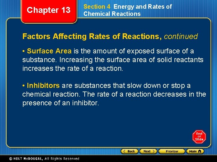 Chapter 13 Section 4 Energy and Rates of Chemical Reactions Factors Affecting Rates of