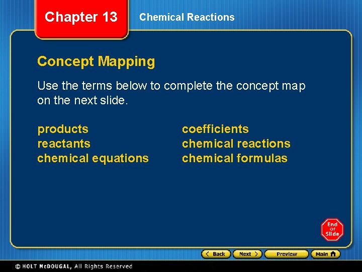 Chapter 13 Chemical Reactions Concept Mapping Use the terms below to complete the concept