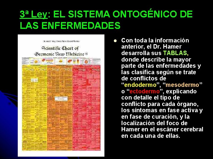 3ª Ley: EL SISTEMA ONTOGÉNICO DE LAS ENFERMEDADES Con toda la información anterior, el