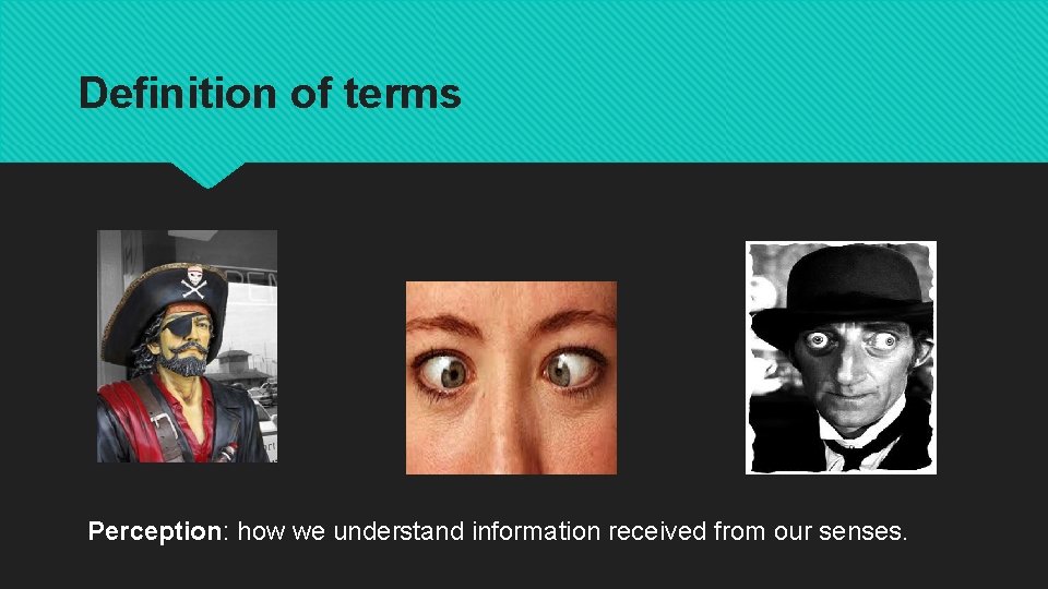 Definition of terms Perception: how we understand information received from our senses. 