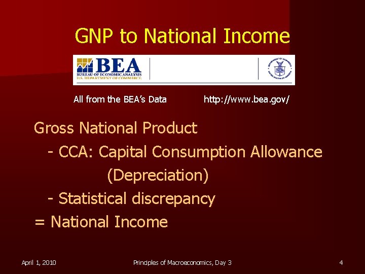 GNP to National Income All from the BEA’s Data http: //www. bea. gov/ Gross