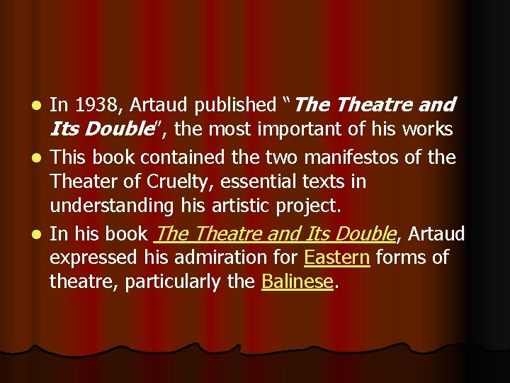 In 1938, Artaud published “The Theatre and Its Double”, the most important of his