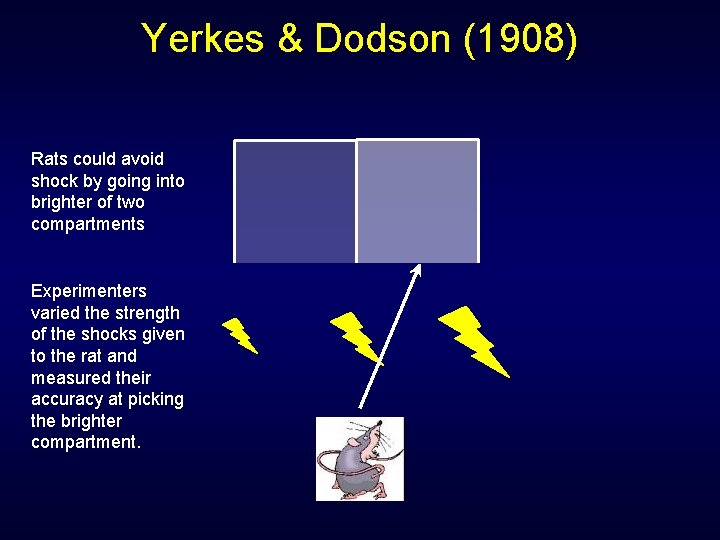 Yerkes & Dodson (1908) Rats could avoid shock by going into brighter of two