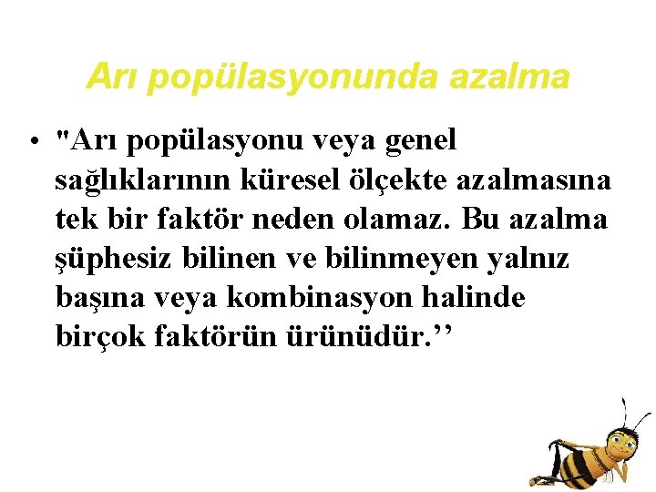 Arı popülasyonunda azalma • "Arı popülasyonu veya genel sağlıklarının küresel ölçekte azalmasına tek bir