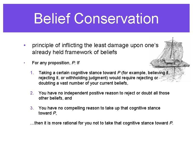 Belief Conservation • principle of inflicting the least damage upon one’s already held framework
