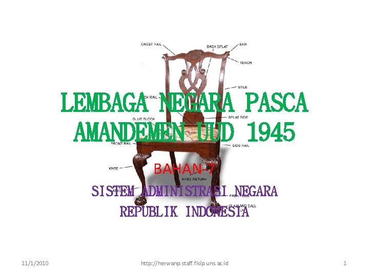 LEMBAGA NEGARA PASCA AMANDEMEN UUD 1945 BAHAN-7 SISTEM ADMINISTRASI NEGARA REPUBLIK INDONESIA 11/1/2010 http: