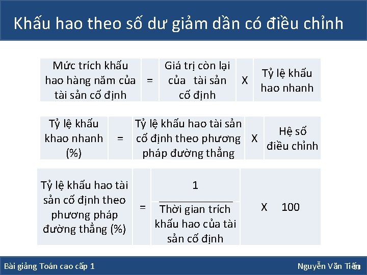 Khấu hao theo số dư giảm dần có điều chỉnh Mức trích khấu Giá