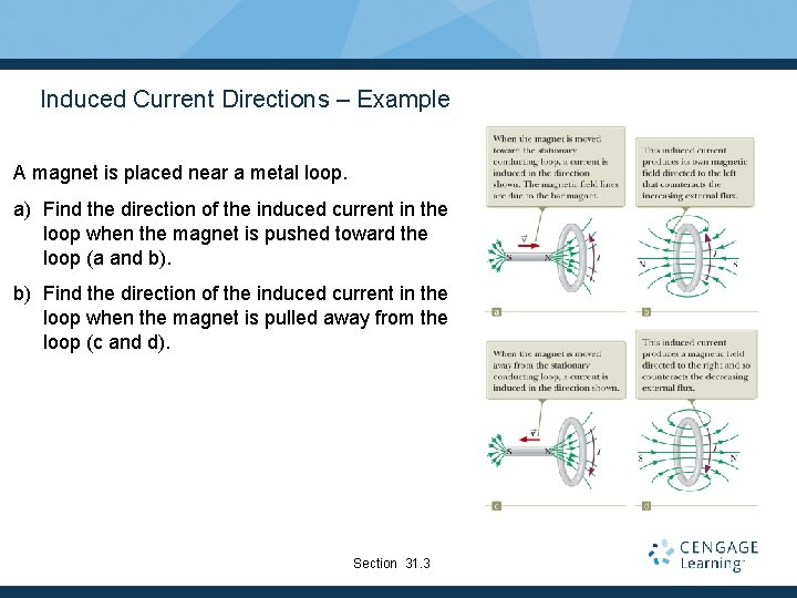 Induced Current Directions – Example A magnet is placed near a metal loop. a)