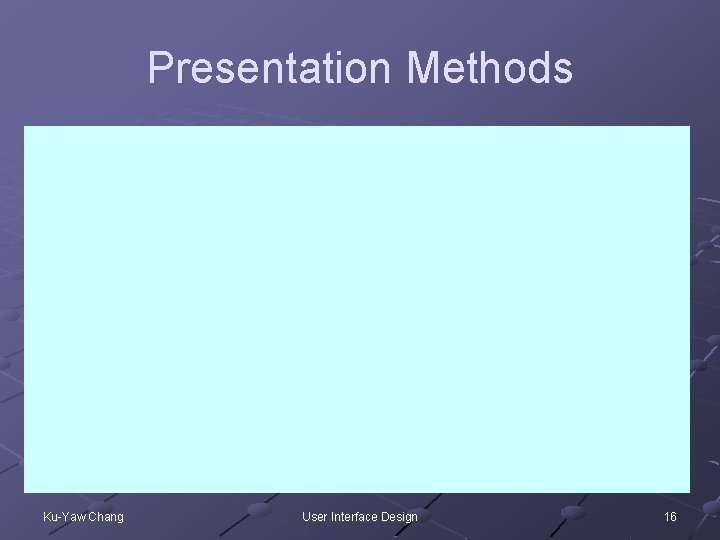 Presentation Methods Ku-Yaw Chang User Interface Design 16 