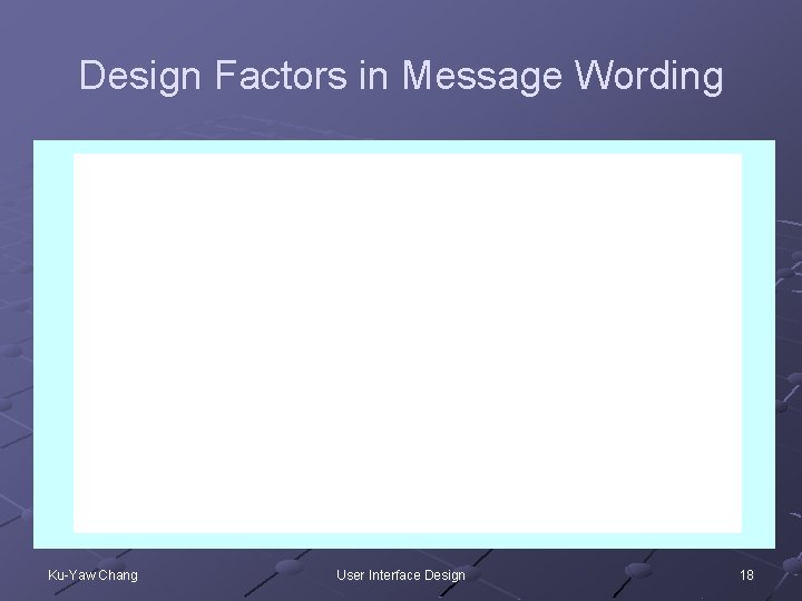 Design Factors in Message Wording Ku-Yaw Chang User Interface Design 18 