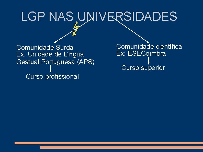 LGP NAS UNIVERSIDADES Comunidade Surda Ex: Unidade de Língua Gestual Portuguesa (APS) Curso profissional