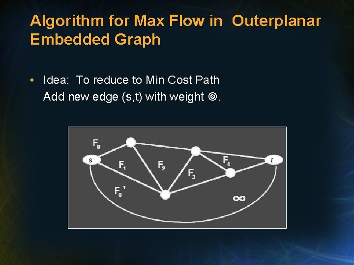 Algorithm for Max Flow in Outerplanar Embedded Graph • Idea: To reduce to Min