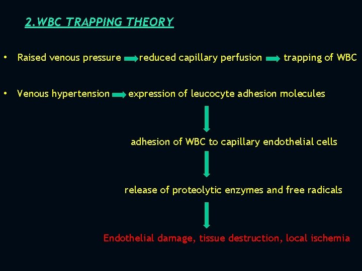 2. WBC TRAPPING THEORY • Raised venous pressure • Venous hypertension reduced capillary perfusion