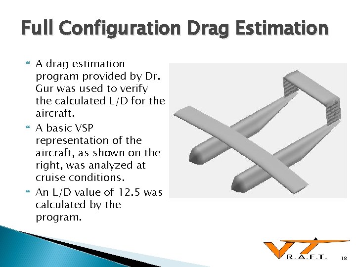 Full Configuration Drag Estimation A drag estimation program provided by Dr. Gur was used