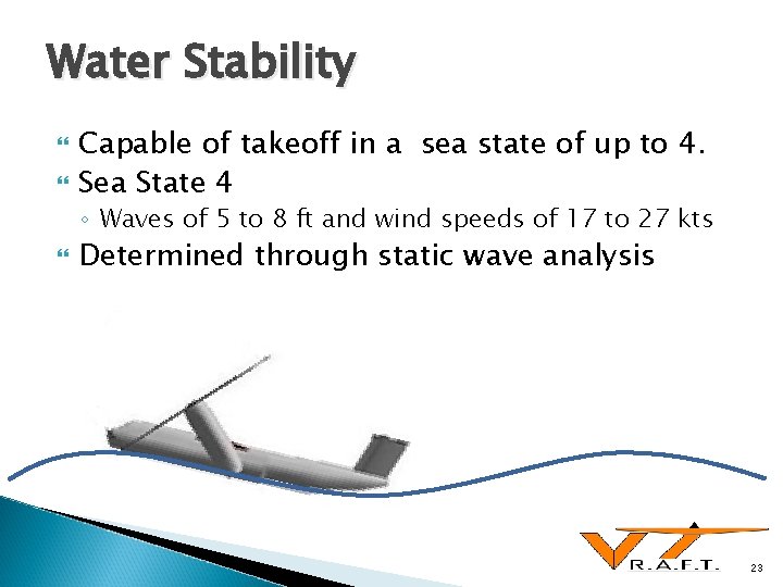 Water Stability Capable of takeoff in a sea state of up to 4. Sea