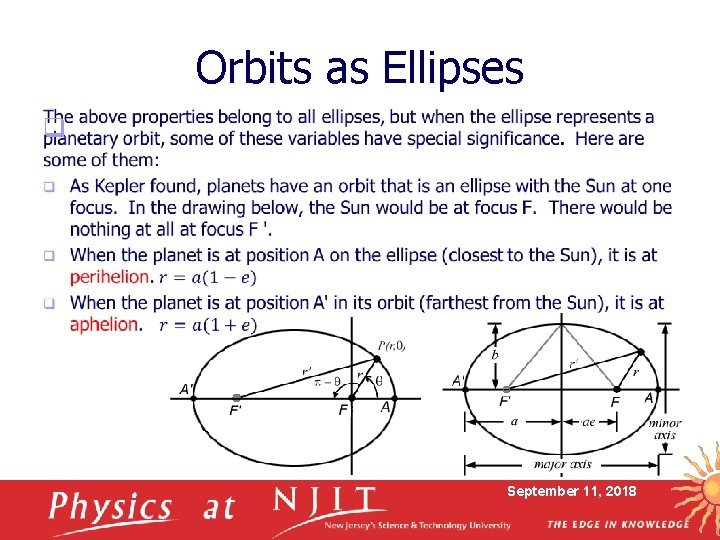 Orbits as Ellipses q September 11, 2018 