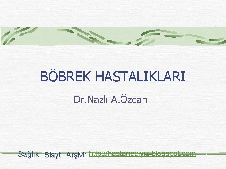 BÖBREK HASTALIKLARI Dr. Nazlı A. Özcan Sağlık Slayt Arşivi: http: //hastaneciyiz. blogspot. com 
