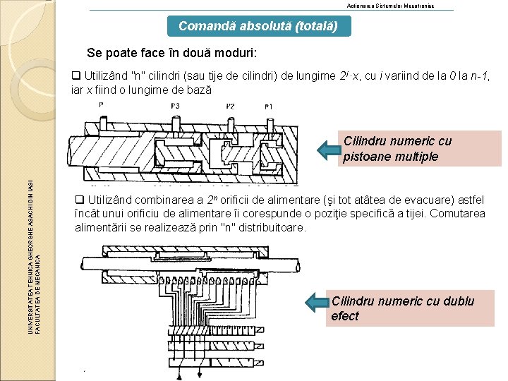 Actionarea Sistemelor Mecatronice Comandă absolută (totală) Se poate face în două moduri: q Utilizând