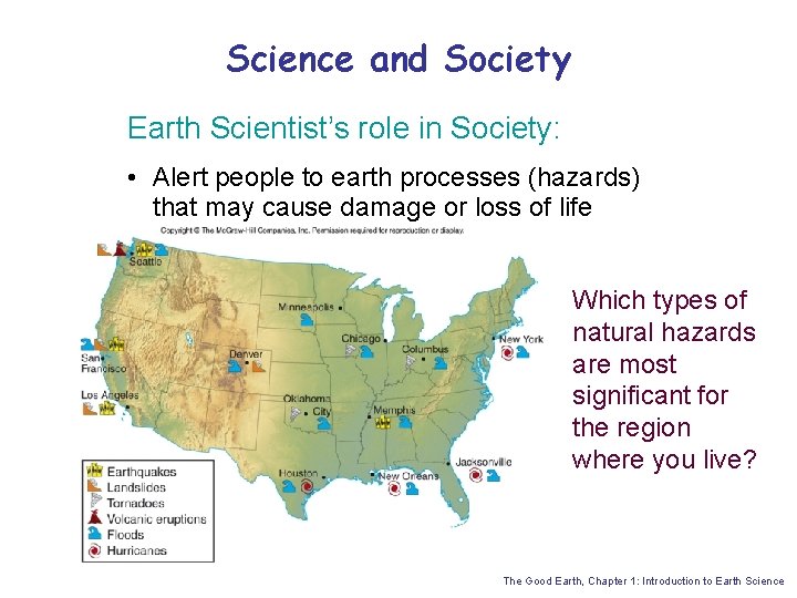 Science and Society Earth Scientist’s role in Society: • Alert people to earth processes
