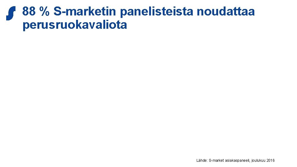 88 % S-marketin panelisteista noudattaa perusruokavaliota 12 VOICE OF CUSTOMER / SOK MEDIA Lähde: