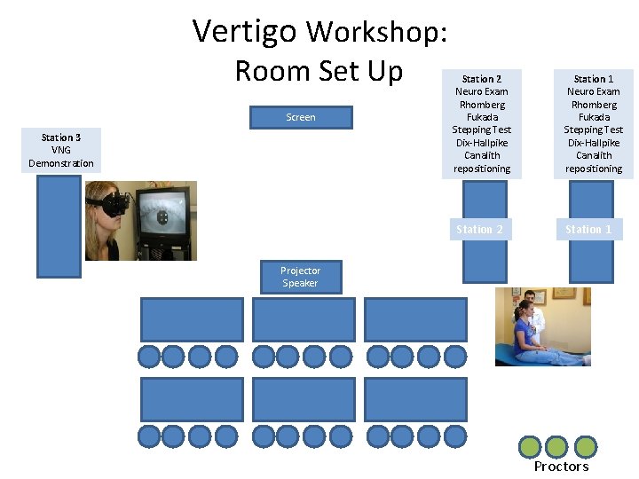 Vertigo Workshop: Room Set Up Screen Station 3 VNG Demonstration Station 2 Neuro Exam Vertigo Workshop: Room Set Up Screen Station 3 VNG Demonstration Station 2 Neuro Exam