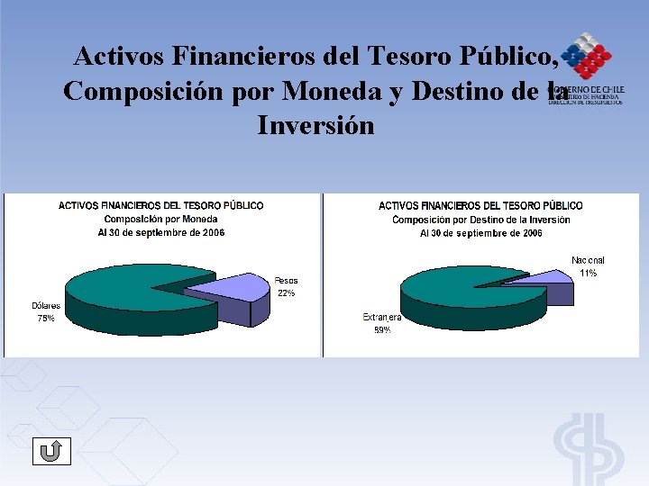 Activos Financieros del Tesoro Público, Composición por Moneda y Destino de la Inversión Activos Financieros del Tesoro Público, Composición por Moneda y Destino de la Inversión