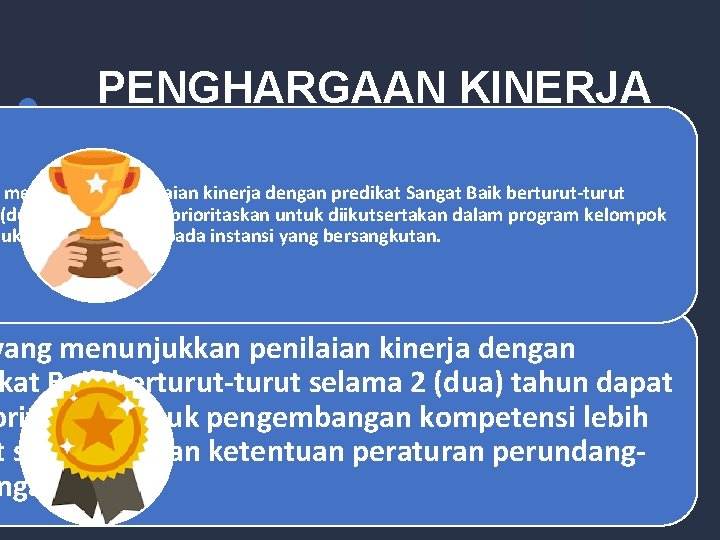 PENGHARGAAN KINERJA menunjukkan penilaian kinerja dengan predikat Sangat Baik berturut-turut (dua) tahun dapat diprioritaskan