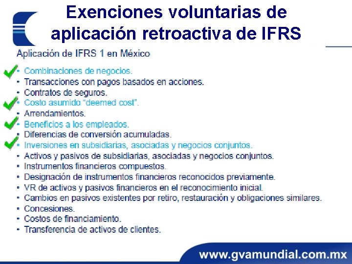 Exenciones voluntarias de aplicación retroactiva de IFRS Exenciones voluntarias de aplicación retroactiva de IFRS