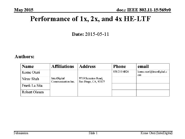 May 2015 doc. : IEEE 802. 11 -15/569 r 0 Performance of 1 x,