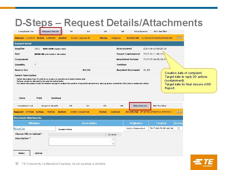 D-Steps – Request Details/Attachments 0000123456 supplier name 000000 -000 part number / description Defect