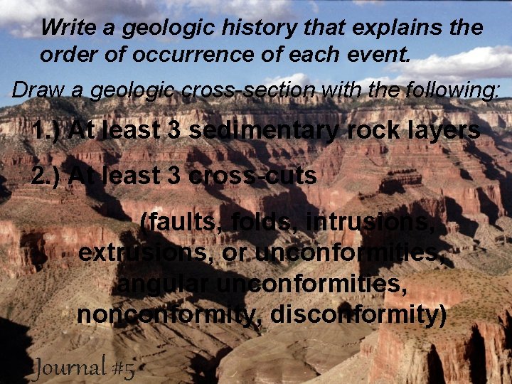 Write a geologic history that explains the order of occurrence of each event. Draw