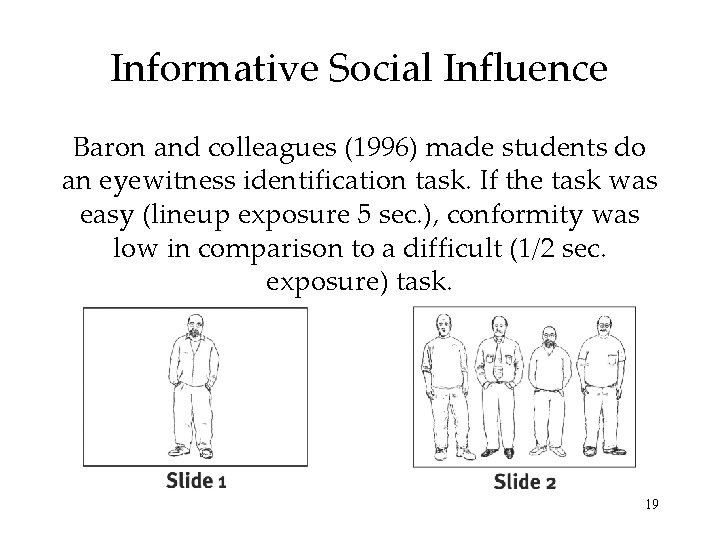 Informative Social Influence Baron and colleagues (1996) made students do an eyewitness identification task.
