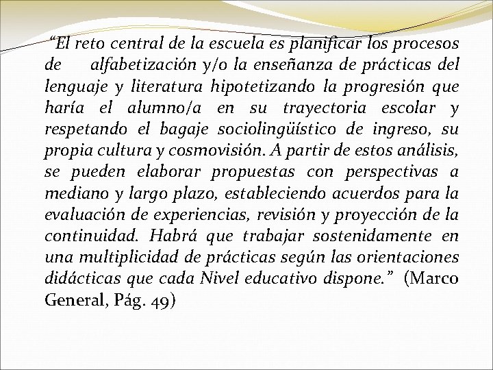 “El reto central de la escuela es planificar los procesos de alfabetización y/o la