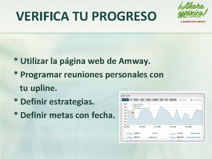 VERIFICA TU PROGRESO * Utilizar la página web de Amway. * Programar reuniones personales