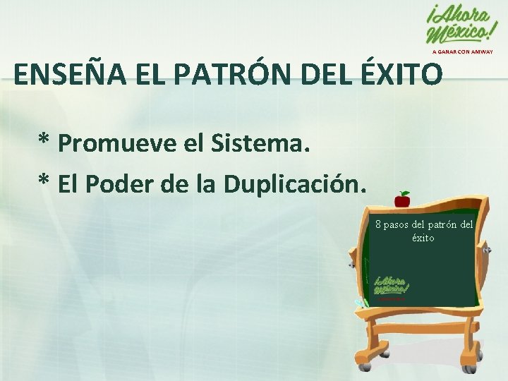 A GANAR CON AMWAY ENSEÑA EL PATRÓN DEL ÉXITO * Promueve el Sistema. *