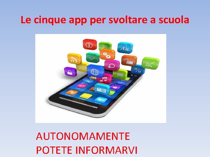 Le cinque app per svoltare a scuola AUTONOMAMENTE POTETE INFORMARVI Le cinque app per svoltare a scuola AUTONOMAMENTE POTETE INFORMARVI