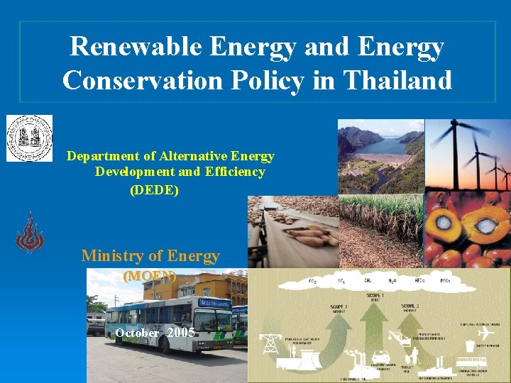 Renewable Energy and Energy Conservation Policy in Thailand Department of Alternative Energy Development and