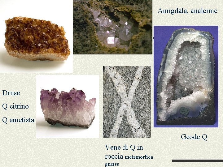 Amigdala, analcime Druse Q citrino Q ametista Geode Q Vene di Q in roccia