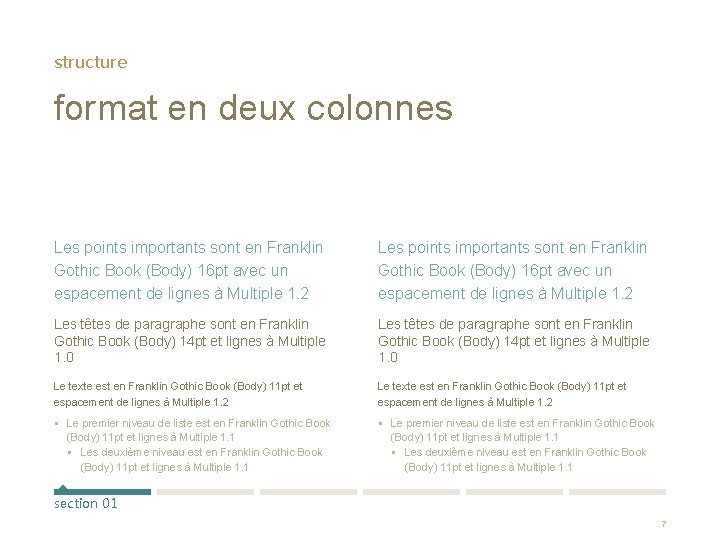 structure format en deux colonnes Les points importants sont en Franklin Gothic Book (Body)