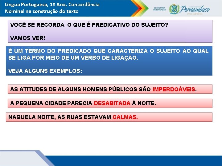 Língua Portuguesa, 1º Ano, Concordância Nominal na construção do texto VOCÊ SE RECORDA O